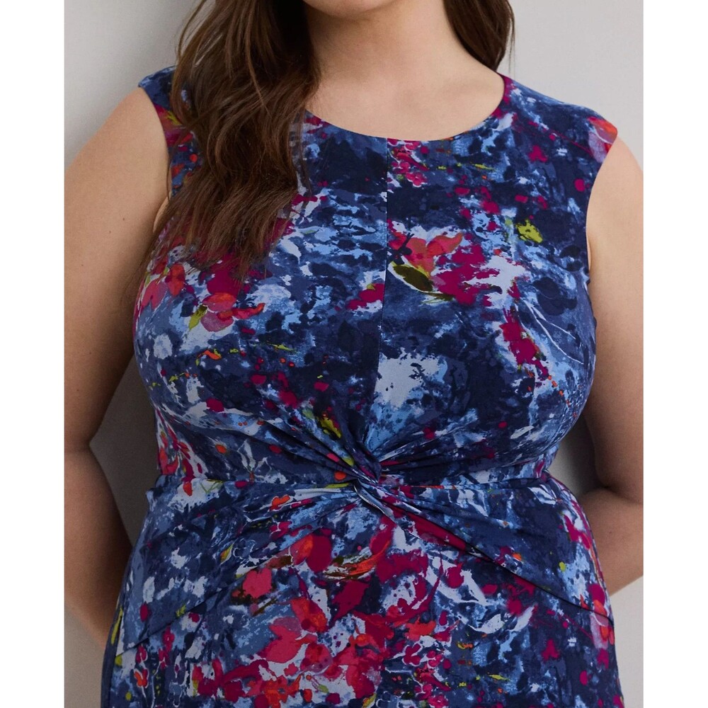 Lauren Ralph Lauren Women's Plus Size Print Twist-Front Jersey Dress Blue 18W - Picture 2 of 12